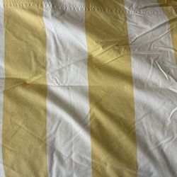 Pottery Barn Queen Flat Sheet Yellow White Wide Stripe EUC