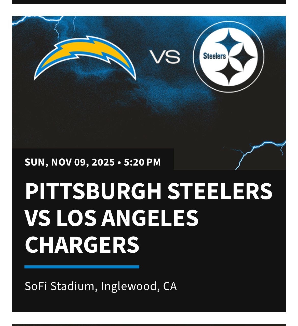 Los Angeles Chargers v. Pittsburgh Steelers 
