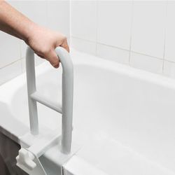 Adjustable Bathtub Safety Rail Shower Grab Bar Handle, Stainless Steel, White