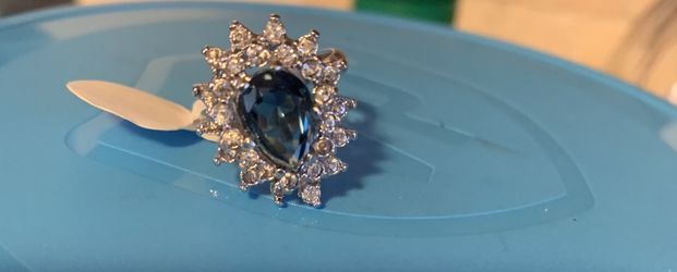 Vintage Silver Toned  Blue CZ Ring Size 5