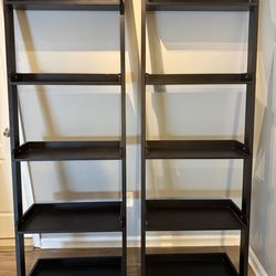 Dark Brown Leaning bookshelves