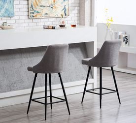Set of 2 grey fabric counter chairs barstools new gray upholstered kitchen dining bar counter height stools new fabric highjack chairs