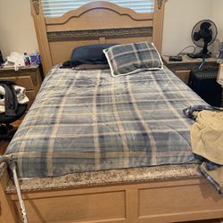 Bed frame and 2 night stands , mattress