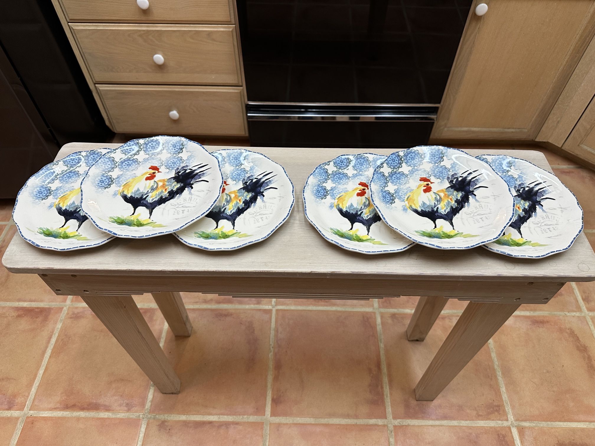 15 pieces Pier 1 Ironstone Country Rooster plates and bowls dishes