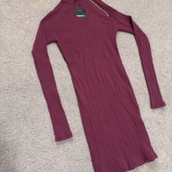 New small Burgandy forever 21 long sleeve stretchy bodycon dress y2k 90s retro