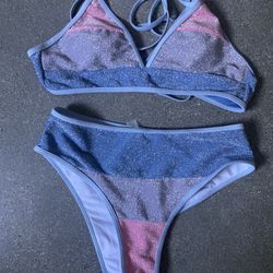 Blue Pink Glitter Bikini Size Small