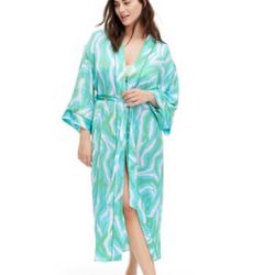 DVF Target Diane Von Furstenberg Long Satin Disco Zebra Green Robe Size S NWT XS
