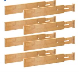 BMOSU 8 Pack Drawer Dividers Bamboo Separators Organizers Spring (17.52-21.65IN) Adjustable Divider For Drawer Expandable Wood Long Dividers For Kitch