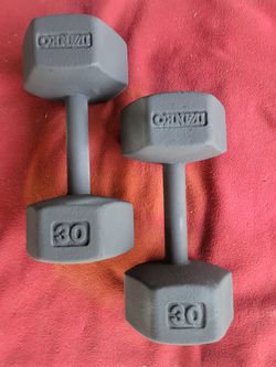 SET OF  30LB  HEXHEAD DUMBBELLS  TOTAL 60LBs
11525 S HALSTED/7111.S WESTERN 
60$  CASH ONLY AS IS