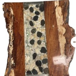 Hand Crafted, Epoxy River, Live Edge Wood End Table 