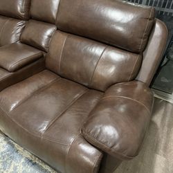 Luxury Top-Grain Leather Power Reclining Sofa & Loveseat Set