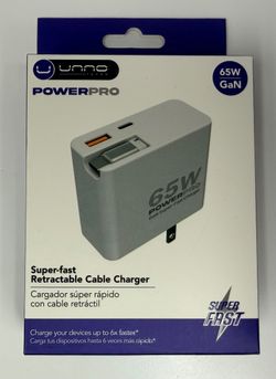 POWERPRO RETRACTABLE CABLE DUAL PORT GAN WALL CHARGER