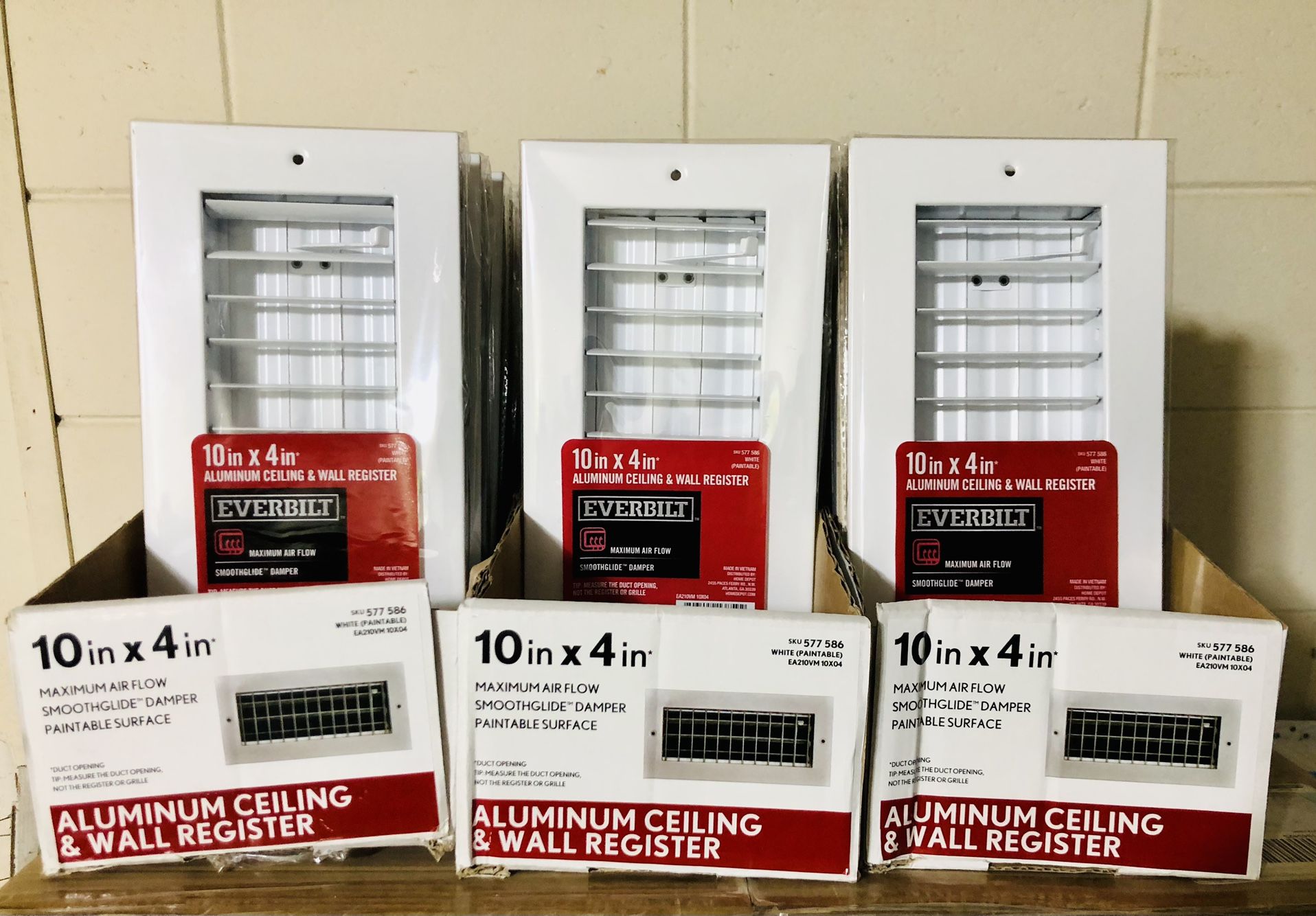 HVAC A/C - Everbilt 10 x 4 Adjustable 1-Way ALUMINUM Adjustable Wall / Ceiling Register Vent WHITE