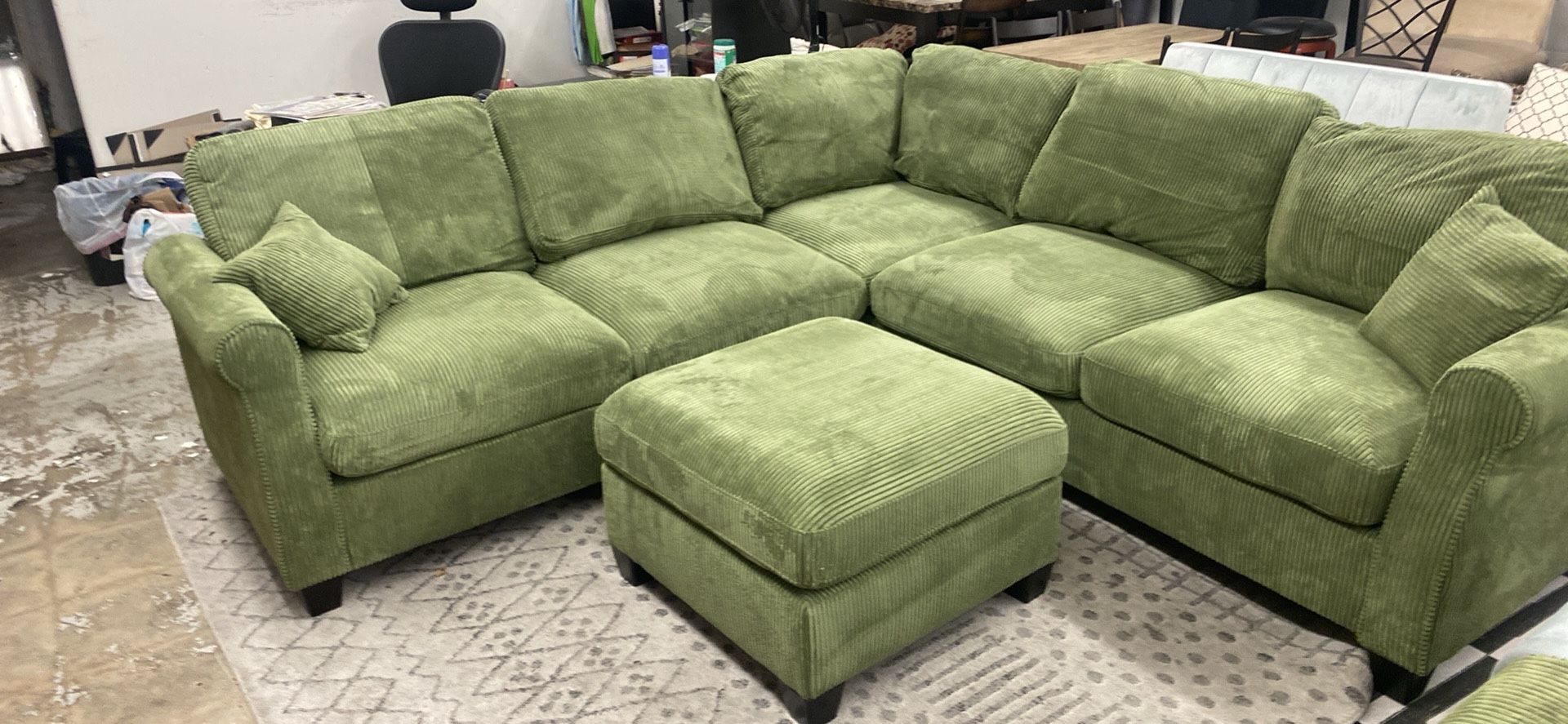 New 99x99 Sage Corduroy Sectional Couch / Free Delivery 