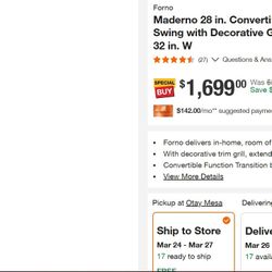 Maderno 28 in. Convertible Refrigerator Right Swing with Decorative Grill, Stainless Steel 32 in. W