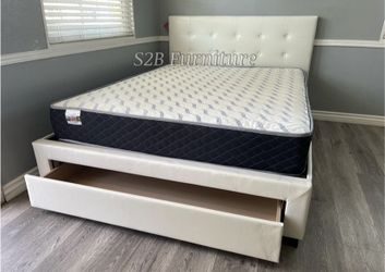 Queen White Platform Bed With Ortho Mattress Included 