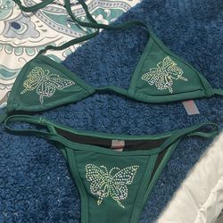 Triangle Green Studded Butterfly Bikini