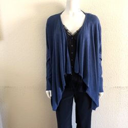 Olivia Warren Blue Waterfall Open Cardigan Sweater Size M