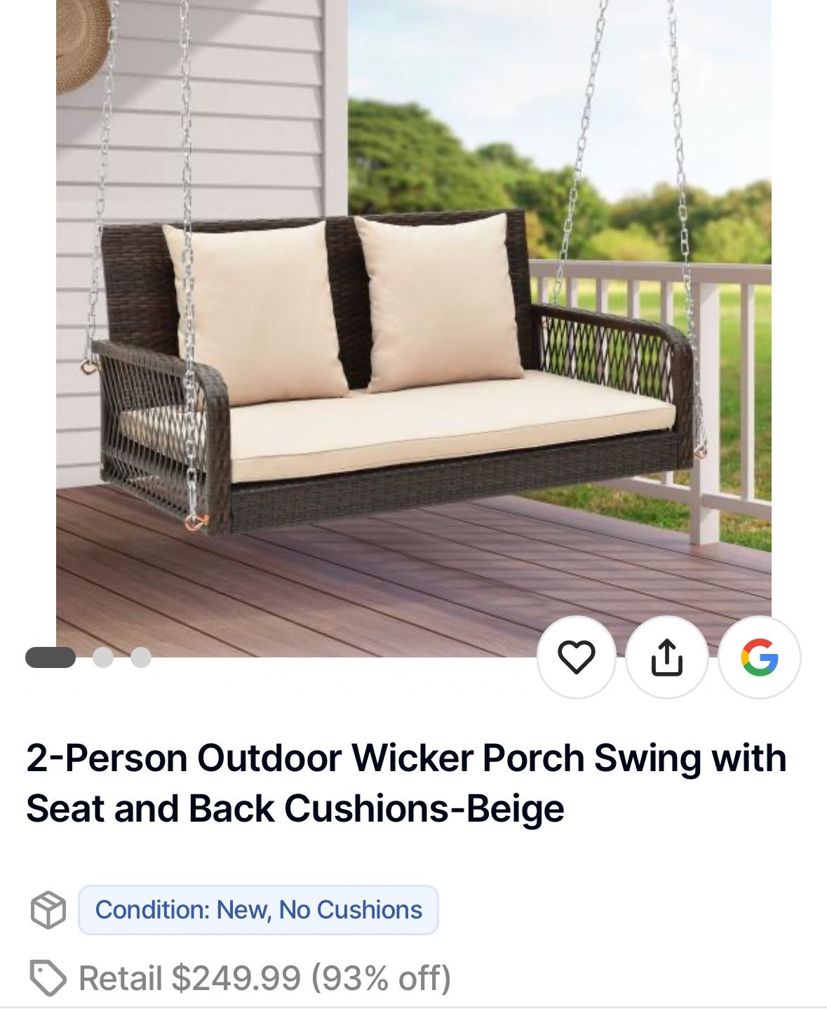 2 Person Outdoor Wicker Porch Swing