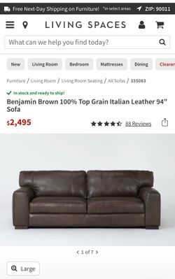 Benjamin Brown leather sofa 94”