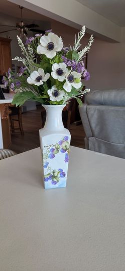 White Ceramic Vase with Floral Design