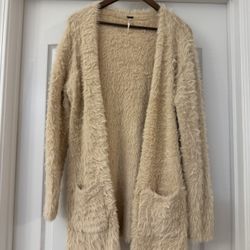 Free People XS S Oversized Faux Fur Long Open Cardigan Sweater Eyelash Soft Cozy