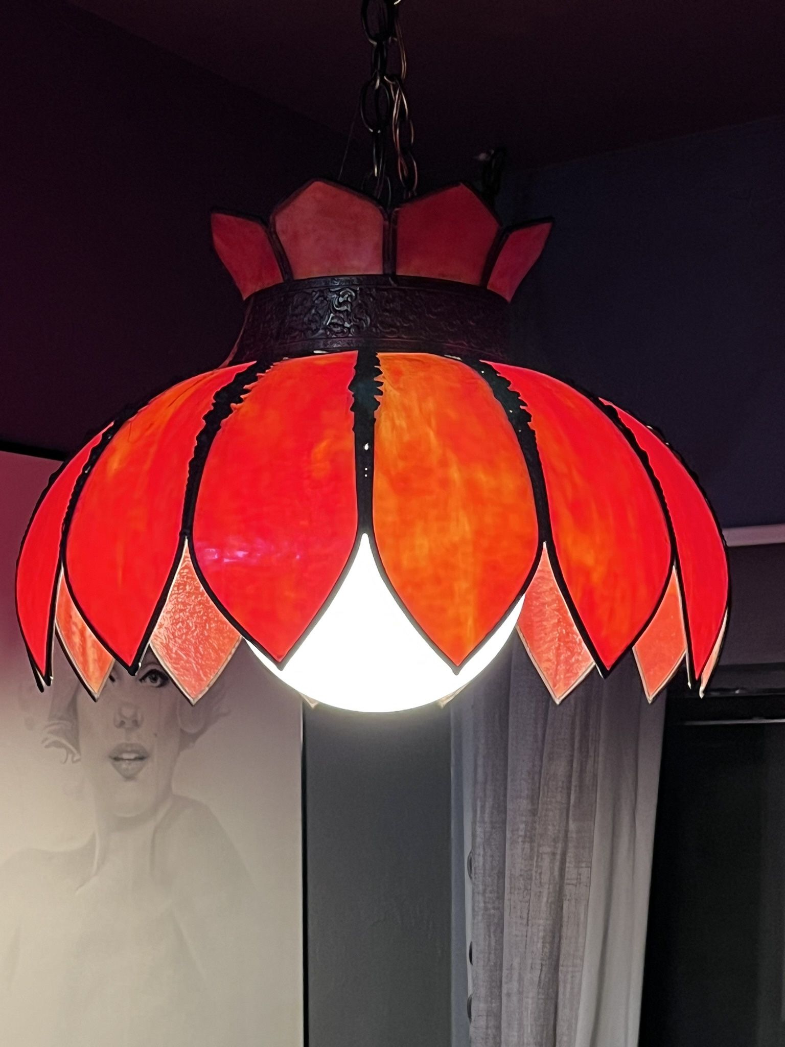 Early 1900s Ornate Brass Hang Lamp