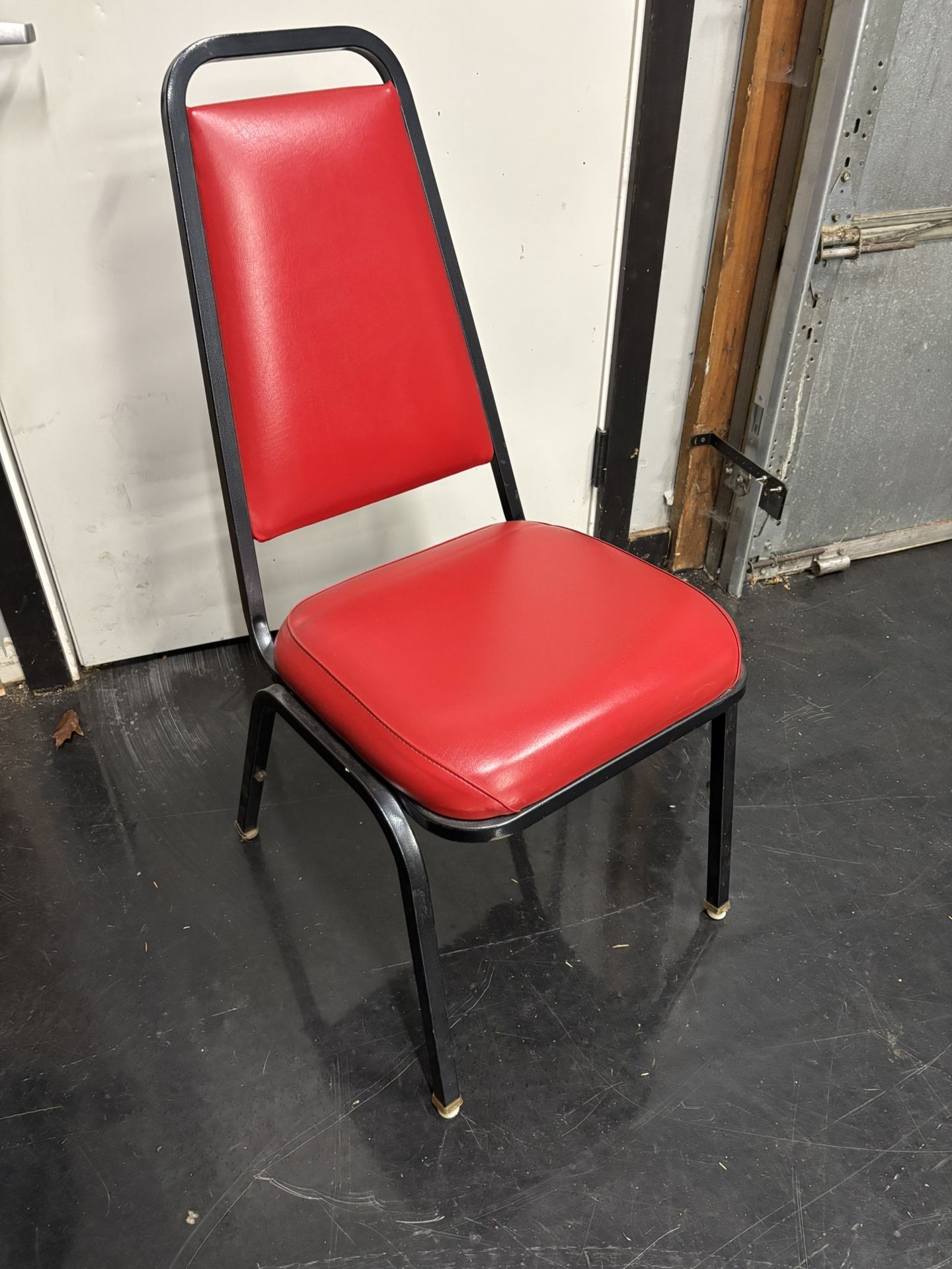 (10) Stackable Red Padded Banquet Chairs In Excellent Condition