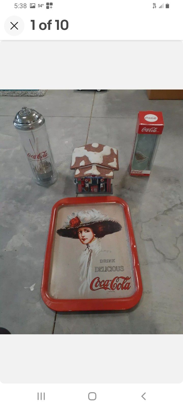 Vintage Coke Coca-Cola Serving Trey Tin. Ceramic Gas Station Coke Coca-Cola. Coke Coca-Cola Glass Straw Holder W Box. 