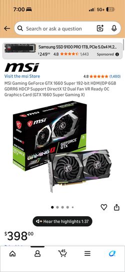 MSI GTX 1660 Super 6GB Graphics Card – Great Condition