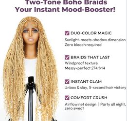 36" Full Lace Boho Box Braided Wig – Ombre Blonde, Knotless, Baby Hair