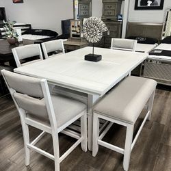 Counter Height Storage Table Set (Table, 4 Chairs & Bench) 