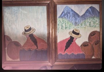Handpainted vintage wool  paintings