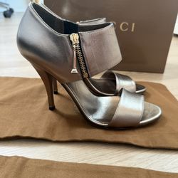Authentic Gucci Bronze-Gold Leather Heels - Size 38 Or 7.5