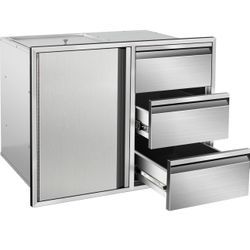 New in the box Outdoor Kitchen Door Drawer Combo Cabinet 28" W x 22" H x 19.5" D Stainless Steel Built-in Triple Drawers&Access Door Combo Cabinet for
