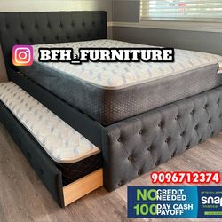 Full Twin Grey Frenchi Trundle Bed With Ortho Mattress Included!