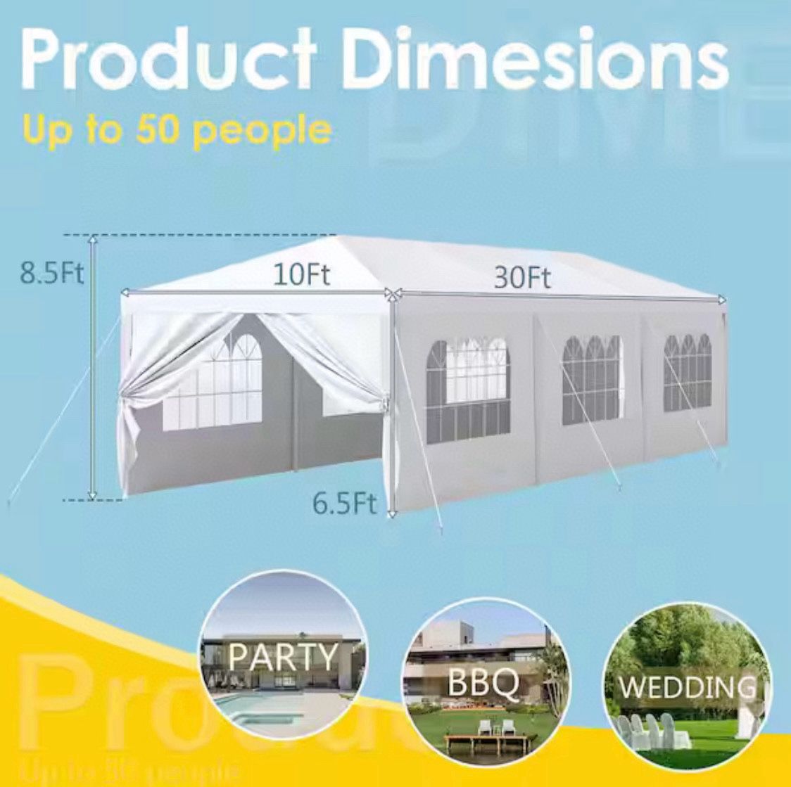 10ft x 30ft outdoor gazebo party tent, patio awning camping gazebo with removable side walls, carport catering bbq event $89