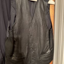 Men’s Black Leather Vest, Size Medium