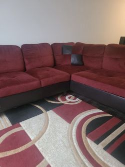 Beautiful Velvet Sectional, Ottoman, And Rug