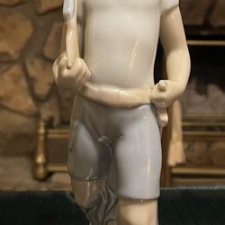 Vintage Porceval (Lladro-like) 11.5" Figurine Of Boy In Paper Hat Carrying Toys