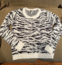 Zebra print fuzzy sweater