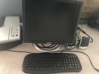Dell desktop w/ printer and two speakers