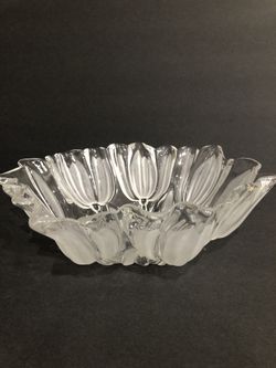 Glass Floral Vase Clear White Tulip 4x11.  Excellent condition.