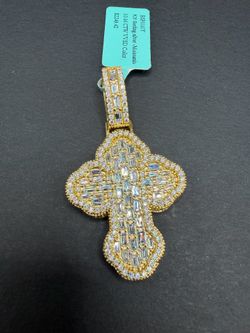 🔥 Iced Out Moissanite Cross Pendant (Gold Finish)