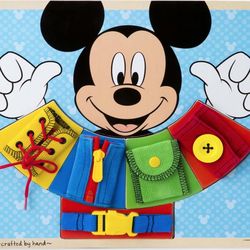 Melissa & Doug Mickey Mouse Clubhouse Wooden Basic Skills Board - Zip, Lace, Tie, Buckle, Button, and Snap