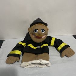 Melissa and Doug Firefighter Plush Puppet Brooklyn T Guy Chief ripped no stick 