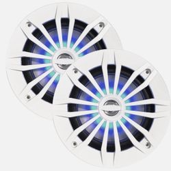 Enrock Marine EMLED265W 6.5" 2-Way 180W Marine Speakers w/ Blue LEDs (White)