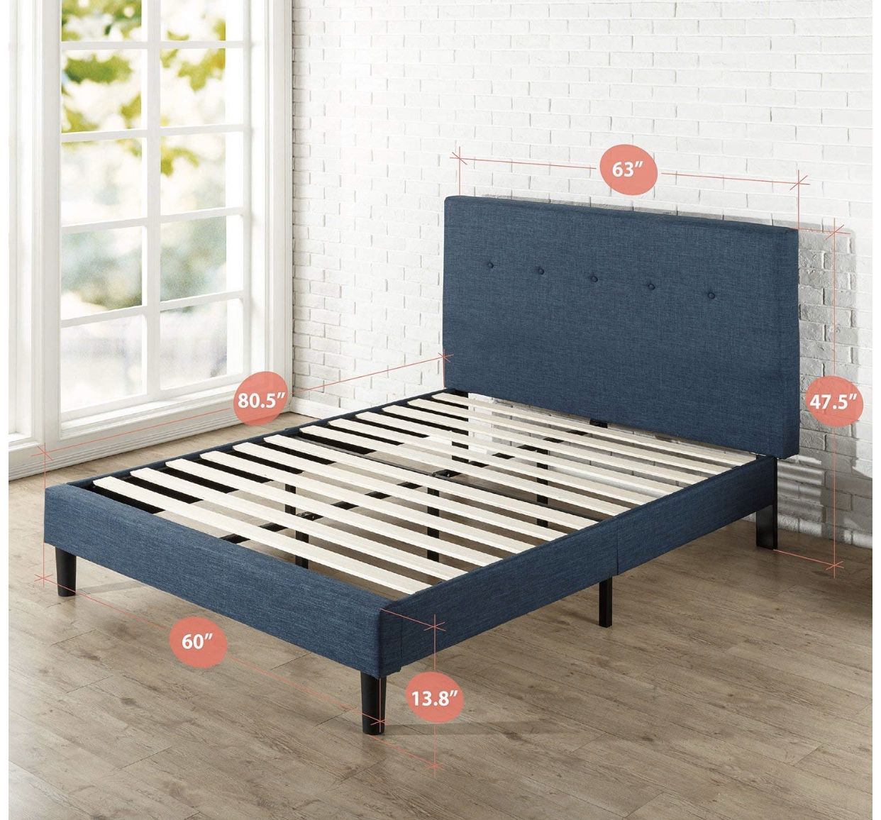 NEW! Queen Size Navy Blue Upholstered Platform Bed Frame NEW IN BOX 😊 $120