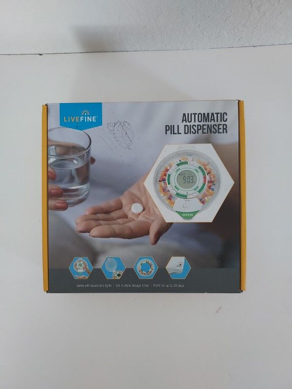 Live Fine Automatic Pill Dispenser 28 Day Locking Sounds & Light - NEW