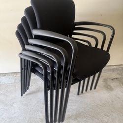 Set of 5 Black Office Guest Chairs w/ Arms – Stackable & Sturdy